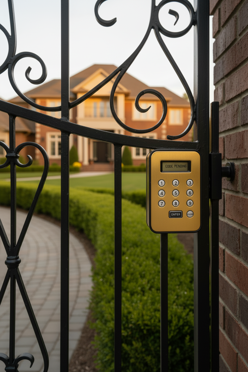 Entry and gate access codes keypad lock on side gate